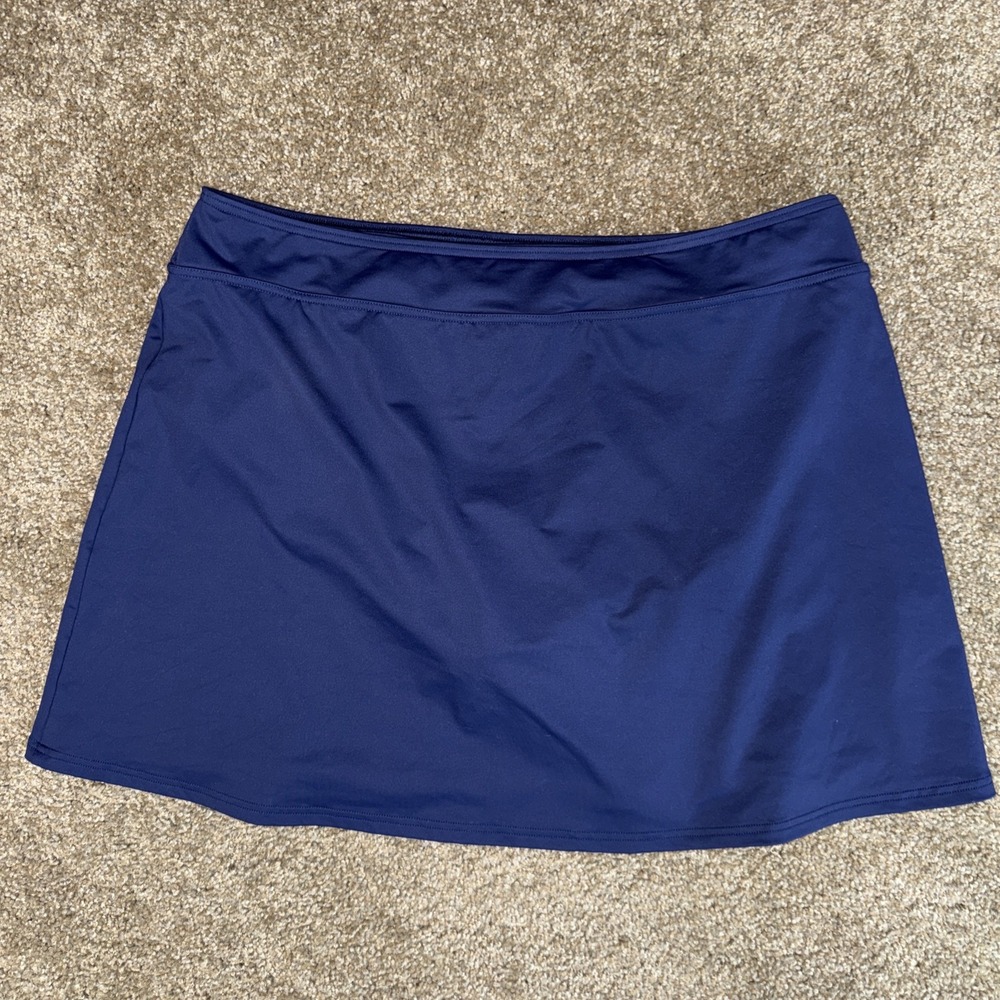 Lands' End Swim Skirt Womens 16L Blue Nylon Built In Brief Liner Beach Vacation
